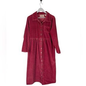 Vintage Studio Ease Corduroy dress size 10 burgundy button front cottagecore